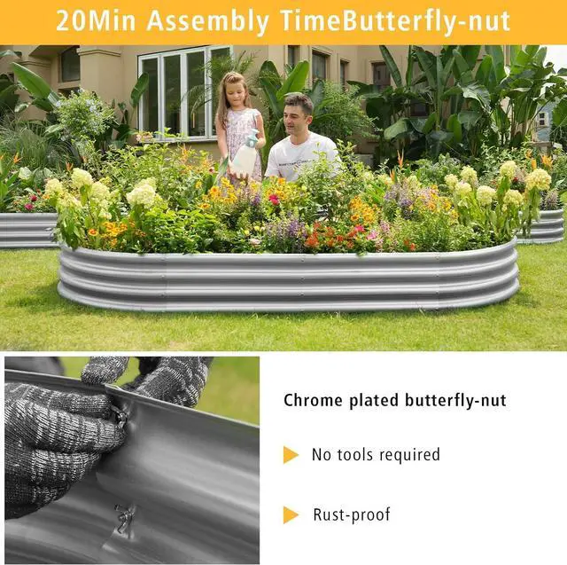 Alt view image 6 of 7 - Garden Galvanized Raised Garden Bed Kit - Metal Planter Boxes for Vegetables/Herbs/Flowers, Heavy-Duty Steel Outdoor Garden Box with Reinforced Edges