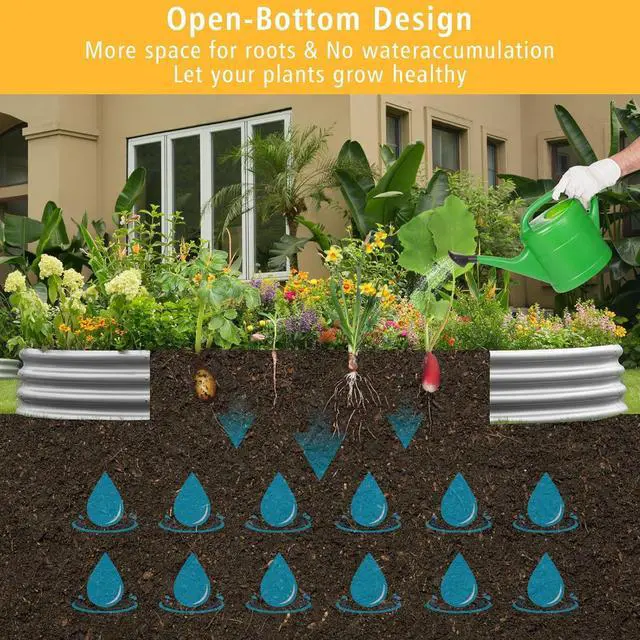 Alt view image 7 of 7 - Garden Galvanized Raised Garden Bed Kit - Metal Planter Boxes for Vegetables/Herbs/Flowers, Heavy-Duty Steel Outdoor Garden Box with Reinforced Edges