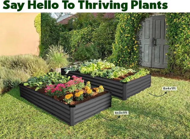 Alt view image 4 of 6 - Galvanized Raised Garden Beds Outdoor // 6×3×1 ft Planter Raised Beds for Gardening, Vegetables, Flowers // Large Metal Garden Box // Patented Tool-Free Design (Dark Gray)