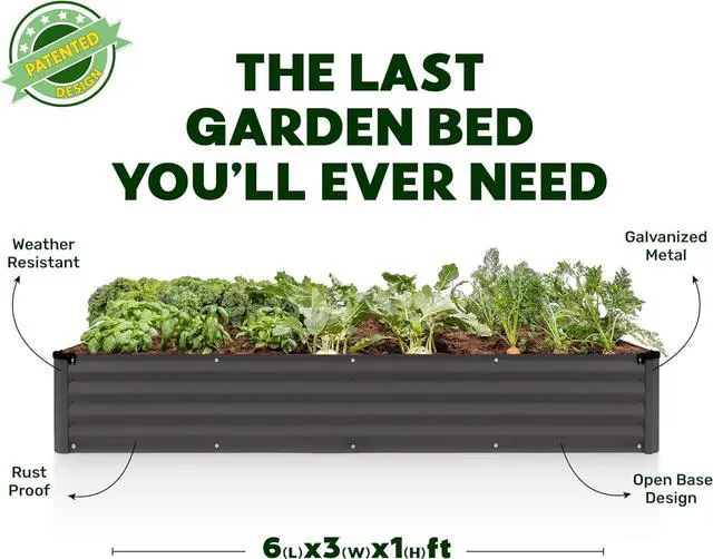 Alt view image 5 of 6 - Galvanized Raised Garden Beds Outdoor // 6×3×1 ft Planter Raised Beds for Gardening, Vegetables, Flowers // Large Metal Garden Box // Patented Tool-Free Design (Dark Gray)
