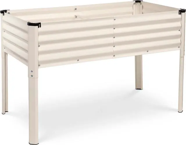 Main image of Galvanized Raised Garden Beds Outdoor with Legs // 48×24×31in Elevated Planter Box for Vegetables, Flowers (White) // Large Metal Garden Bed for Backyard Patio Gardening