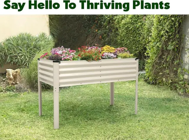 Alt view image 3 of 6 - Galvanized Raised Garden Beds Outdoor with Legs // 48×24×31in Elevated Planter Box for Vegetables, Flowers (White) // Large Metal Garden Bed for Backyard Patio Gardening