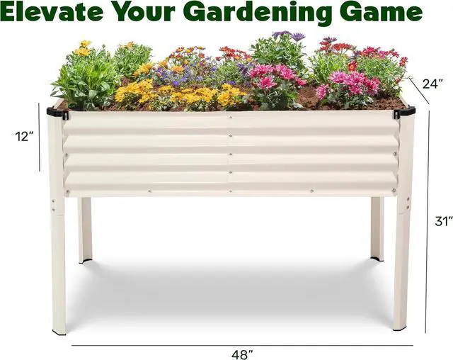 Alt view image 4 of 6 - Galvanized Raised Garden Beds Outdoor with Legs // 48×24×31in Elevated Planter Box for Vegetables, Flowers (White) // Large Metal Garden Bed for Backyard Patio Gardening