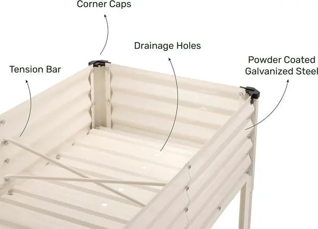 Alt view image 6 of 6 - Galvanized Raised Garden Beds Outdoor with Legs // 48×24×31in Elevated Planter Box for Vegetables, Flowers (White) // Large Metal Garden Bed for Backyard Patio Gardening