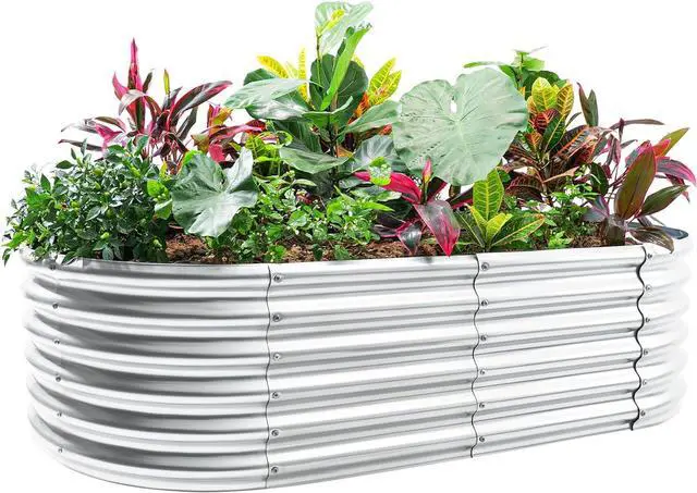 Main image of Land Guard 4×2×1.5ft Galvanized Raised Garden Bed Kit, Galvanized Planter Garden Boxes Outdoor, Oval Large Metal Raised Garden Bed for Vegetables (Classic Silver