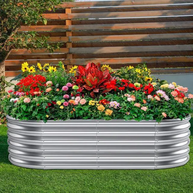 Alt view image 5 of 6 - Land Guard 4×2×1.5ft Galvanized Raised Garden Bed Kit, Galvanized Planter Garden Boxes Outdoor, Oval Large Metal Raised Garden Bed for Vegetables (Classic Silver