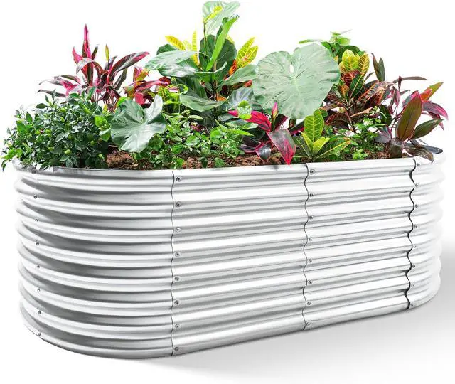 Main image of Land Guard 6×3×2ft Galvanized Raised Garden Bed Kit, Galvanized Planter Raised Garden Boxes Outdoor, Oval Large Metal Raised Garden Beds for Vegetables