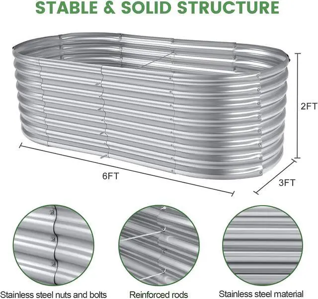 Alt view image 2 of 6 - Land Guard 6×3×2ft Galvanized Raised Garden Bed Kit, Galvanized Planter Raised Garden Boxes Outdoor, Oval Large Metal Raised Garden Beds for Vegetables