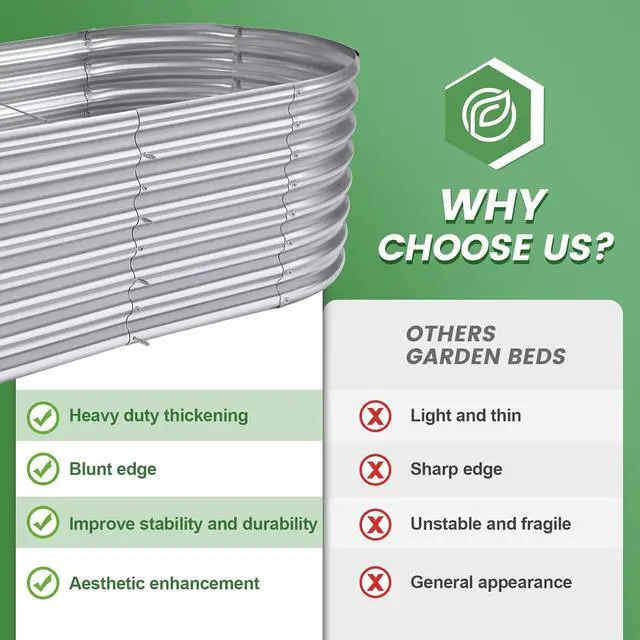 Alt view image 3 of 6 - Land Guard 6×3×2ft Galvanized Raised Garden Bed Kit, Galvanized Planter Raised Garden Boxes Outdoor, Oval Large Metal Raised Garden Beds for Vegetables