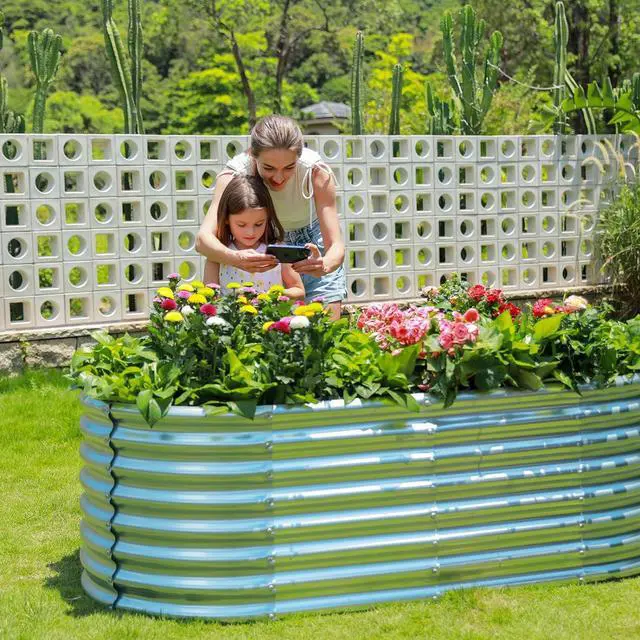 Alt view image 5 of 6 - Land Guard 6×3×2ft Galvanized Raised Garden Bed Kit, Galvanized Planter Raised Garden Boxes Outdoor, Oval Large Metal Raised Garden Beds for Vegetables