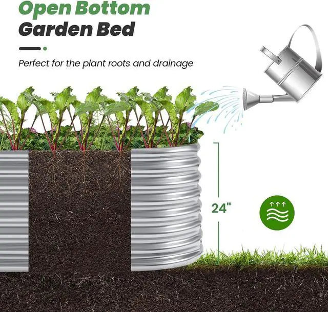 Alt view image 4 of 6 - Land Guard 6×3×2ft Galvanized Raised Garden Bed Kit, Galvanized Planter Raised Garden Boxes Outdoor, Oval Large Metal Raised Garden Beds for Vegetables