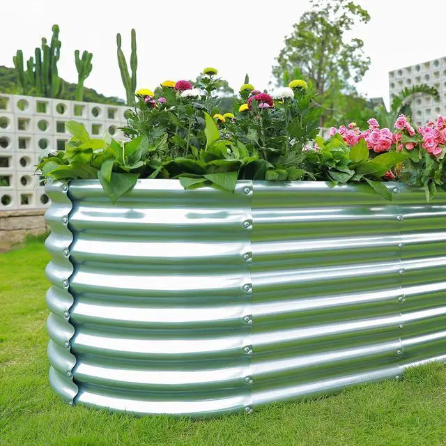 Alt view image 6 of 6 - Land Guard 6×3×2ft Galvanized Raised Garden Bed Kit, Galvanized Planter Raised Garden Boxes Outdoor, Oval Large Metal Raised Garden Beds for Vegetables