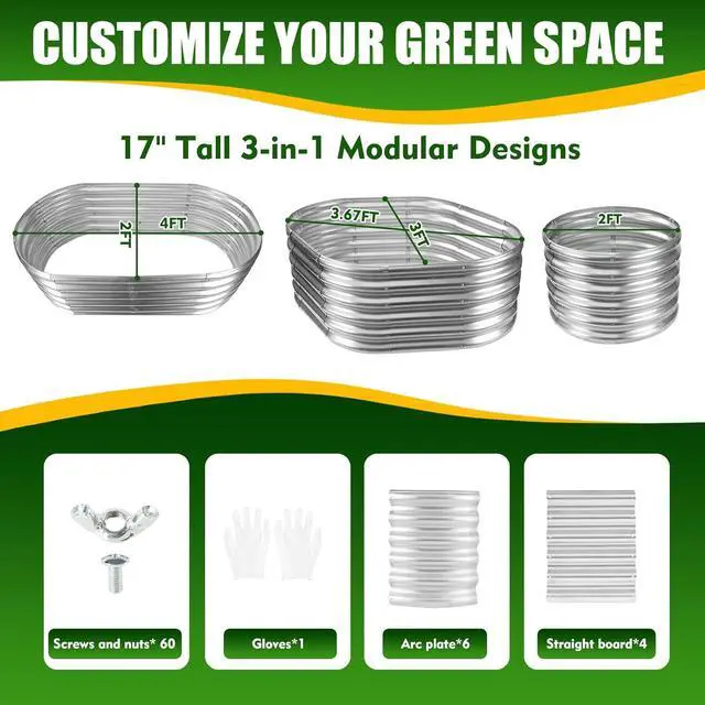 Alt view image 2 of 6 - 17" Tall Elevated Oval Metal Raised Garden Bed - 4ft x 2ft in Size and 0.8MM Thick Durable Planter Bed/Box for Vegetables Flowers Succulent at Patio/Garden Outdoor (Silver, 4X2X1.4 FT)