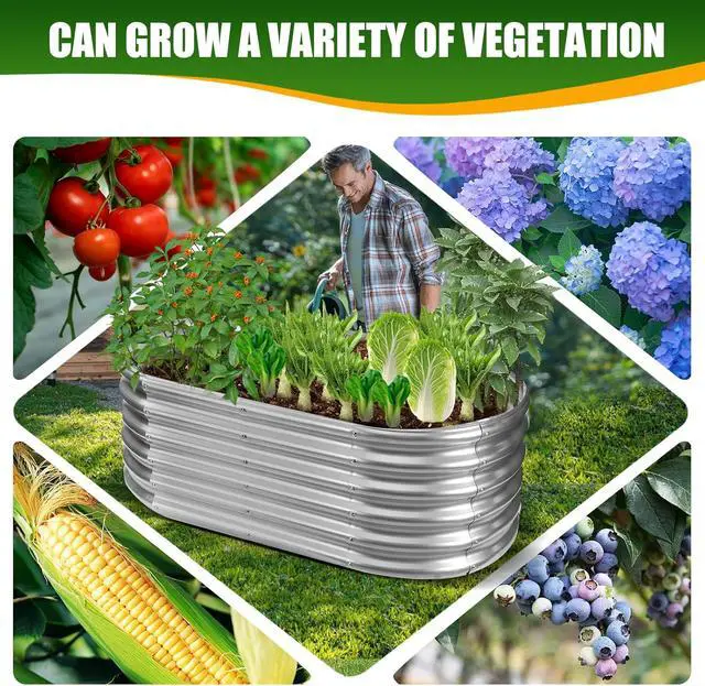 Alt view image 5 of 6 - 17" Tall Elevated Oval Metal Raised Garden Bed - 4ft x 2ft in Size and 0.8MM Thick Durable Planter Bed/Box for Vegetables Flowers Succulent at Patio/Garden Outdoor (Silver, 4X2X1.4 FT)