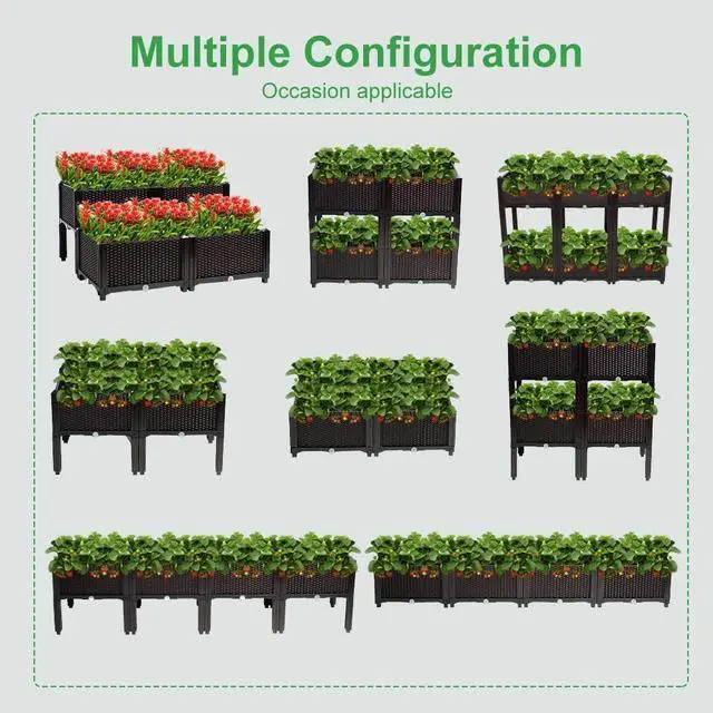 Alt view image 2 of 7 - VINGLI Square Raised Garden Bed, Self-Watering Plastic Planter for Indoor Outdoor Vegetables, Fruits, Potato, Flowers, All Weather (6 Pcs)