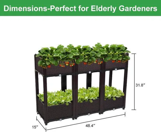 Alt view image 4 of 7 - VINGLI Square Raised Garden Bed, Self-Watering Plastic Planter for Indoor Outdoor Vegetables, Fruits, Potato, Flowers, All Weather (6 Pcs)