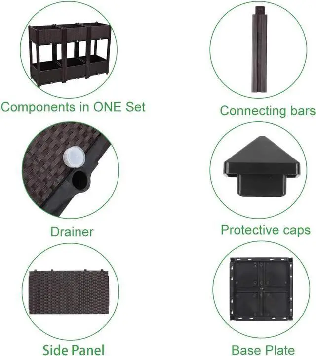 Alt view image 7 of 7 - VINGLI Square Raised Garden Bed, Self-Watering Plastic Planter for Indoor Outdoor Vegetables, Fruits, Potato, Flowers, All Weather (6 Pcs)