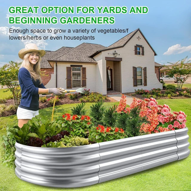 Alt view image 4 of 6 - 2 Pack Galvanized Raised Garden Bed 8×4×1FT Large Oval Steel Planter Box for Vegetables, Flowers & Herbs