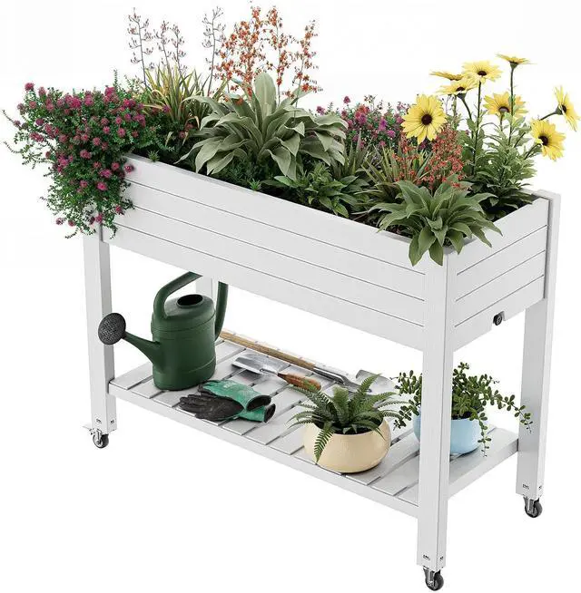 Main image of Elevated Raised Garden Bed with Wheels,Outdoor Large Resin Patio Planter Box Stand Divisible with Drain Plug,Water Monitor for Plants Vegetables Flowers Fruits(Ashen)