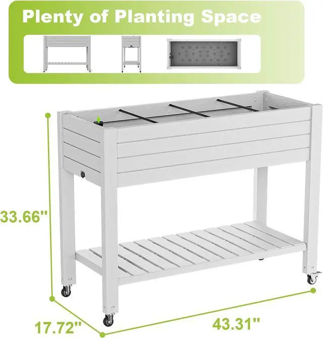 Alt view image 2 of 7 - Elevated Raised Garden Bed with Wheels,Outdoor Large Resin Patio Planter Box Stand Divisible with Drain Plug,Water Monitor for Plants Vegetables Flowers Fruits(Ashen)