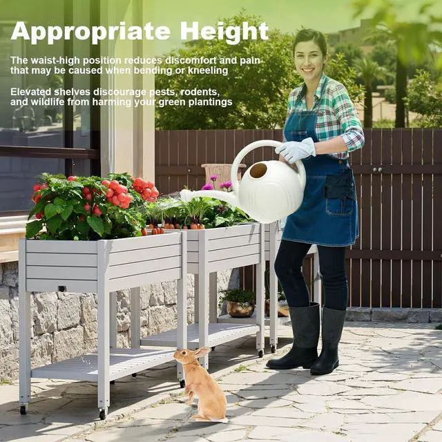 Alt view image 4 of 7 - Elevated Raised Garden Bed with Wheels,Outdoor Large Resin Patio Planter Box Stand Divisible with Drain Plug,Water Monitor for Plants Vegetables Flowers Fruits(Ashen)