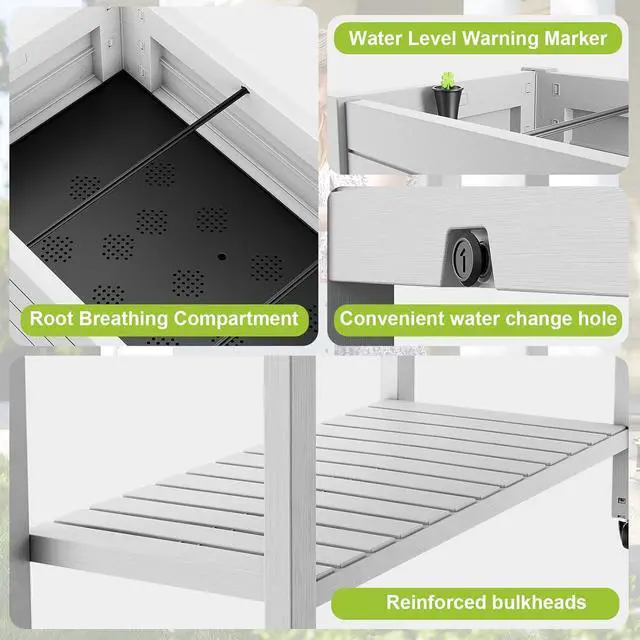 Alt view image 6 of 7 - Elevated Raised Garden Bed with Wheels,Outdoor Large Resin Patio Planter Box Stand Divisible with Drain Plug,Water Monitor for Plants Vegetables Flowers Fruits(Ashen)