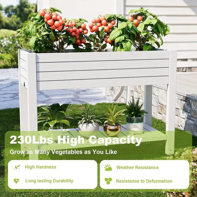 Alt view image 7 of 7 - Elevated Raised Garden Bed with Wheels,Outdoor Large Resin Patio Planter Box Stand Divisible with Drain Plug,Water Monitor for Plants Vegetables Flowers Fruits(Ashen)