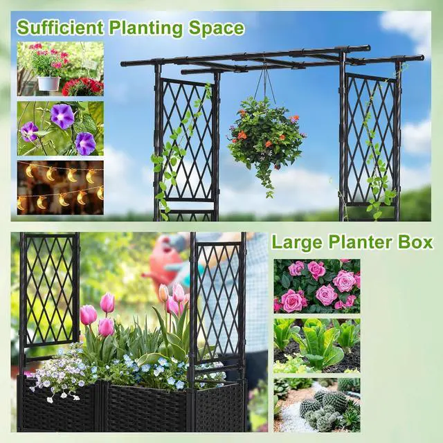 Alt view image 2 of 6 - Lalahoni Planter with Trellis, 4.5ft Trellis Planter Self-watering Box with Wheels for Outdoor Plants Tomato Flower Vegetable Herb Vine Garden Patio, Plastic Raised Bed Trellis with Drainage Hole, 1PC