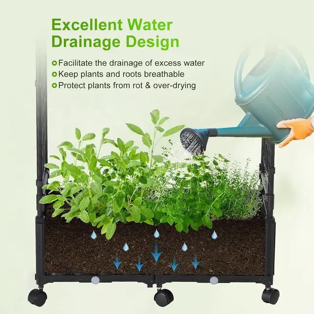 Alt view image 4 of 6 - Lalahoni Planter with Trellis, 4.5ft Trellis Planter Self-watering Box with Wheels for Outdoor Plants Tomato Flower Vegetable Herb Vine Garden Patio, Plastic Raised Bed Trellis with Drainage Hole, 1PC