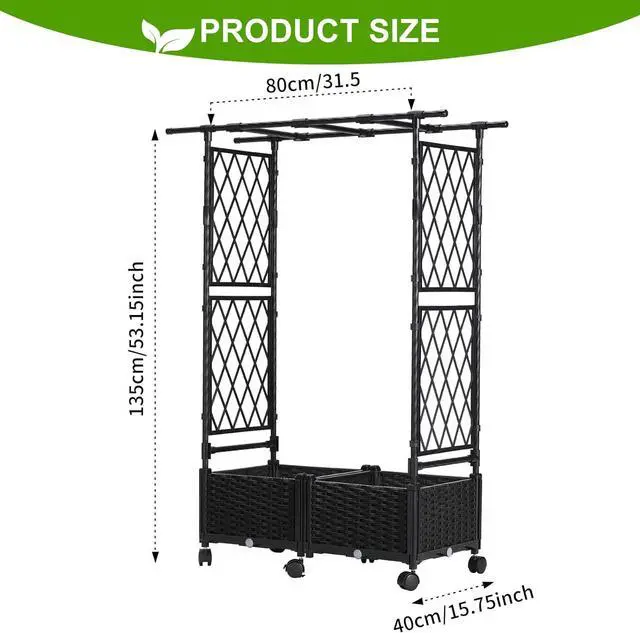 Alt view image 5 of 6 - Lalahoni Planter with Trellis, 4.5ft Trellis Planter Self-watering Box with Wheels for Outdoor Plants Tomato Flower Vegetable Herb Vine Garden Patio, Plastic Raised Bed Trellis with Drainage Hole, 1PC