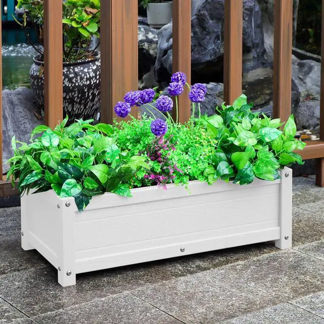 Main image of HDPE Raised Planter Box Outdoor,Rot-Resistant and Non-Cracking,Raised Beds for Gardening 29.5 * 14.4 * 9.8 in for Yard,Lawn,Outdoor Planter Boxes Rectangle with Drainage Holes White
