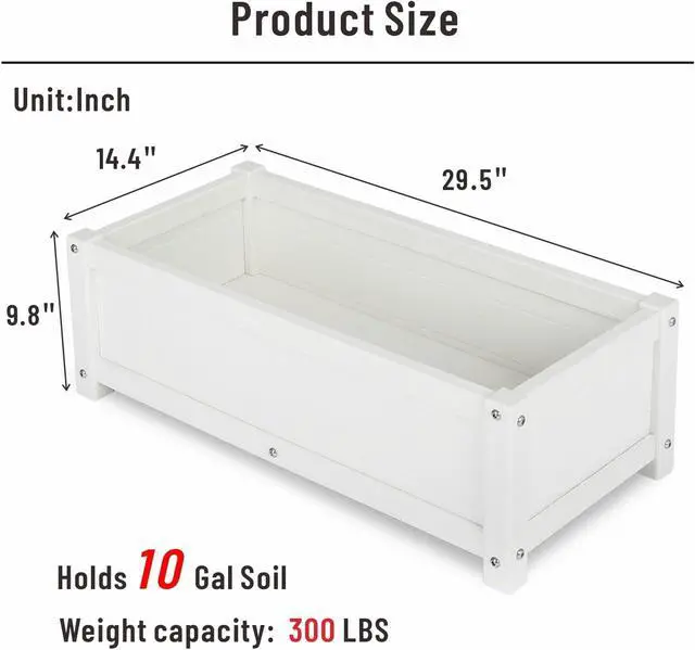 Alt view image 2 of 7 - HDPE Raised Planter Box Outdoor,Rot-Resistant and Non-Cracking,Raised Beds for Gardening 29.5 * 14.4 * 9.8 in for Yard,Lawn,Outdoor Planter Boxes Rectangle with Drainage Holes White