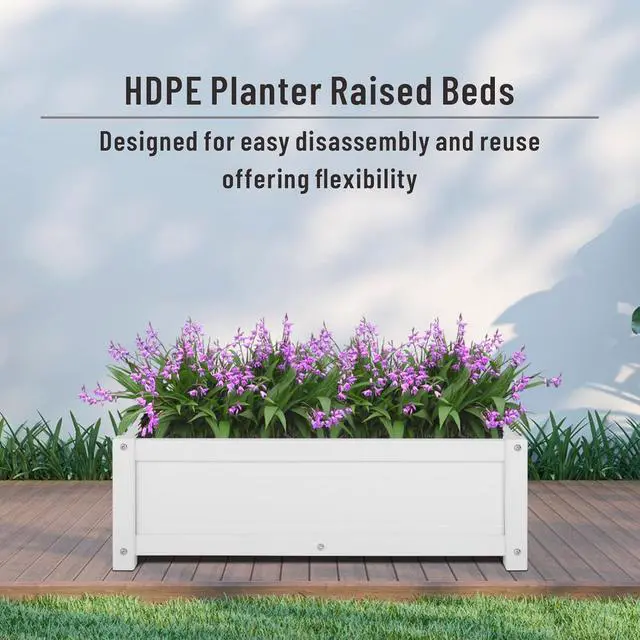 Alt view image 3 of 7 - HDPE Raised Planter Box Outdoor,Rot-Resistant and Non-Cracking,Raised Beds for Gardening 29.5 * 14.4 * 9.8 in for Yard,Lawn,Outdoor Planter Boxes Rectangle with Drainage Holes White
