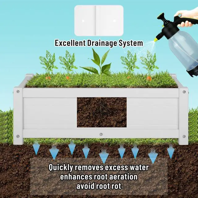 Alt view image 6 of 7 - HDPE Raised Planter Box Outdoor,Rot-Resistant and Non-Cracking,Raised Beds for Gardening 29.5 * 14.4 * 9.8 in for Yard,Lawn,Outdoor Planter Boxes Rectangle with Drainage Holes White