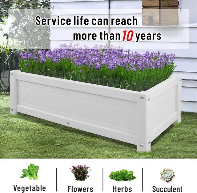Alt view image 7 of 7 - HDPE Raised Planter Box Outdoor,Rot-Resistant and Non-Cracking,Raised Beds for Gardening 29.5 * 14.4 * 9.8 in for Yard,Lawn,Outdoor Planter Boxes Rectangle with Drainage Holes White
