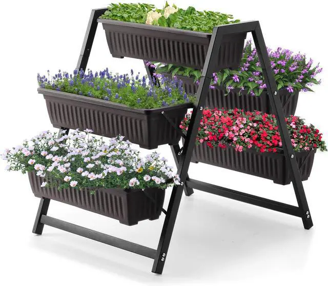 Main image of Raised Garden Planter Bed, Tiered Planter Stand with 5 Boxes (Brown), 26" Long*36.5" Wide*31" Tall, Good for Herbs, Flowers, or Vegetables in Patio Balcony Indoor Outdoor