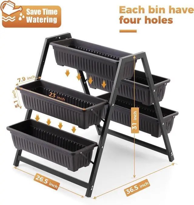 Alt view image 2 of 7 - Raised Garden Planter Bed, Tiered Planter Stand with 5 Boxes (Brown), 26" Long*36.5" Wide*31" Tall, Good for Herbs, Flowers, or Vegetables in Patio Balcony Indoor Outdoor