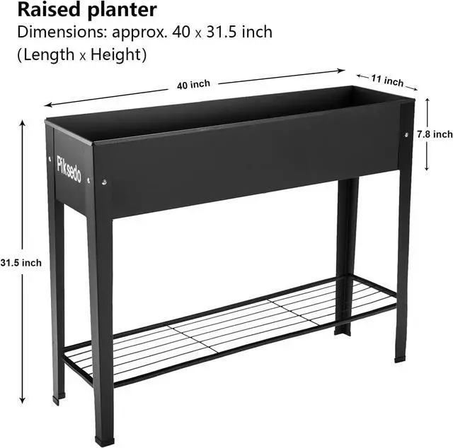 Alt view image 2 of 6 - Piksedo Raised Garden Bed, Elevated Planter Metal Plant Box with Legs Standing Garden Stand Drainage Holes Frosted Black