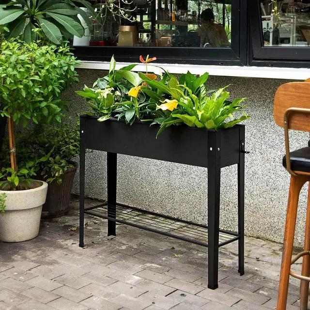 Alt view image 6 of 6 - Piksedo Raised Garden Bed, Elevated Planter Metal Plant Box with Legs Standing Garden Stand Drainage Holes Frosted Black
