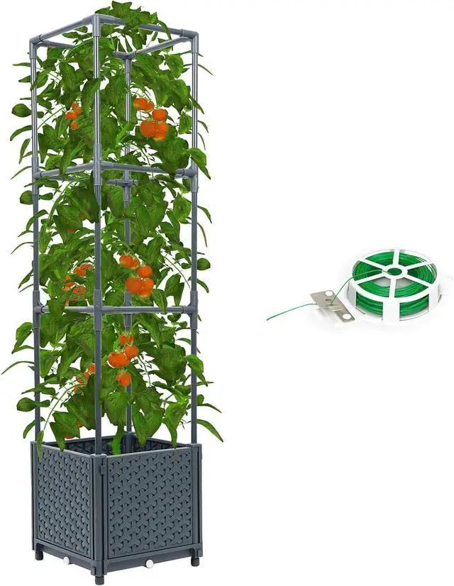 Main image of Tomato Planter with Trellis Cage Raised Garden Bed Planters Boxes with Tomato Plant Cages Support Self Watering Pots for Climbing Flowers Vegetable Vine Vegetables Patio Greenhouse Indoor Outdoor