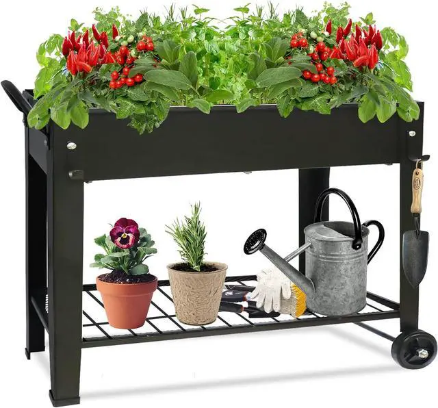 Main image of Raised Garden Planter Beds with Wheels Legs, Large Planters Box for Indoor Outdoor Plants,Metal Galvanized Elevated Rectangle Herb Planter Box for Vegetables Flower Patio 31.5" H