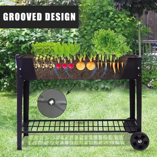 Alt view image 3 of 7 - Raised Garden Planter Beds with Wheels Legs, Large Planters Box for Indoor Outdoor Plants,Metal Galvanized Elevated Rectangle Herb Planter Box for Vegetables Flower Patio 31.5" H