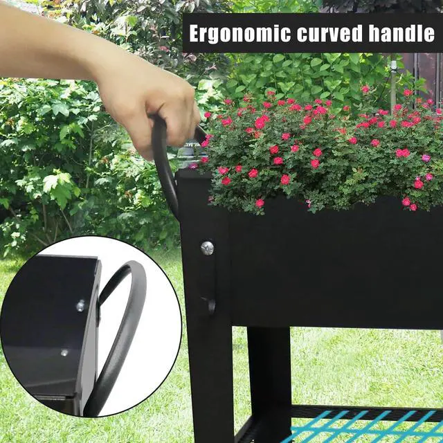 Alt view image 4 of 7 - Raised Garden Planter Beds with Wheels Legs, Large Planters Box for Indoor Outdoor Plants,Metal Galvanized Elevated Rectangle Herb Planter Box for Vegetables Flower Patio 31.5" H