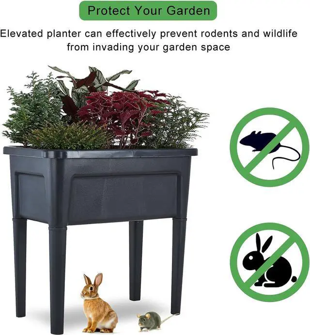 Alt view image 4 of 6 - 4 Pcs Plastic Raised Garden Beds with Legs16 Gallon Outdoor Elevated Garden Planter BoxPerfect for Flowers, Vegetables, and Herbs