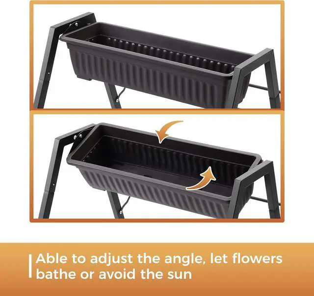 Alt view image 5 of 7 - Raised Garden Planter Bed, Tiered Planter Stand with 5 Boxes (Brown), 26" Long*36.5" Wide*31" Tall, Good for Herbs, Flowers, or Vegetables in Patio Balcony Indoor Outdoor