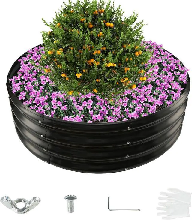 Main image of 36 Inch Diameter Black Galvanized Garden Raised Bed/Plant Box/Fire Pit Ring - 0.8mm Thick,12 Inch Tall, Perfect for Planting a Variety of Flowers,Herbs,Vegetables (3 FT Diameter, Round)