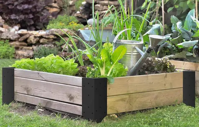 Alt view image 3 of 6 - Raised Garden Bed Corner Brackets with Securing Lip | Fits Lumber up to 2 Inch x 12 Inch in Size | Set of 4 | DIY Flower or Vegetable Garden | Black