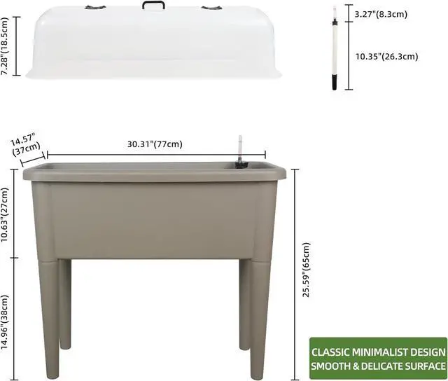 Alt view image 3 of 6 - Dexceder 13.2 Gallon Self Watering Raised Garden Bed with Ventilation Transparent Lid Greenhouse, Deepen Vegetable Flower Box Planter Pot with Removeble Legs&Water Level Indicator (Light Brown)