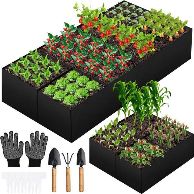 Main image of Fabric Raised Garden Bed, Large Garden Grow Bags Rectangle Breathable Planting Containers with 4 Grids Reusable Heavy Pot Garden Tools for Vegetables Flowers Plants (6ft x3ft x1ft, 128 Gallon Vol.)