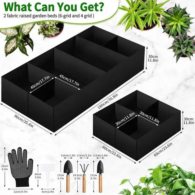 Alt view image 3 of 7 - Fabric Raised Garden Bed, Large Garden Grow Bags Rectangle Breathable Planting Containers with 4 Grids Reusable Heavy Pot Garden Tools for Vegetables Flowers Plants (6ft x3ft x1ft, 128 Gallon Vol.)